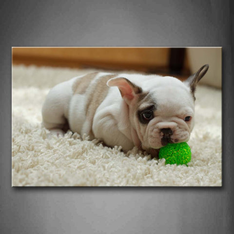 Puppy Bite A Green Ball And Sit On Carpet Wall Art Painting The Picture Print On Canvas Animal Pictures For Home Decor Decoration Gift 