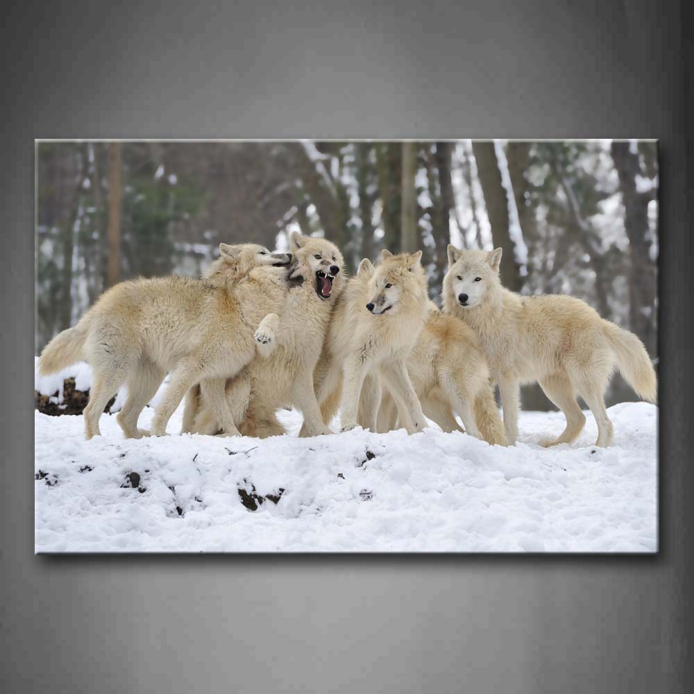 Group Wolf In Snowfield Trees Wall Art Painting Pictures Print On Canvas Animal The Picture For Home Modern Decoration 