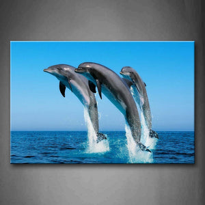 Three Dolphin Jump Over Blue Sea Wall Art Painting The Picture Print On Canvas Animal Pictures For Home Decor Decoration Gift 