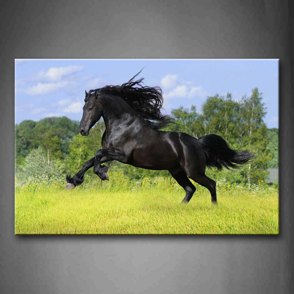 Horse Jump Over Grassland Trees Wall Art Painting The Picture Print On Canvas Animal Pictures For Home Decor Decoration Gift 