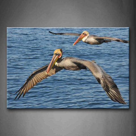 Two Pelicans Fly Over Blue Sea Wall Art Painting Pictures Print On Canvas Animal The Picture For Home Modern Decoration 