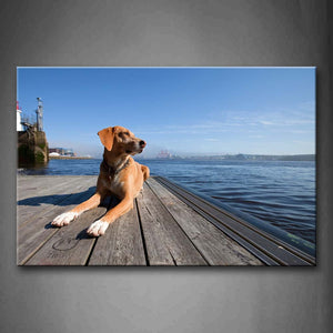 Yellow Dog Bend Over On Pier  Wall Art Painting Pictures Print On Canvas Animal The Picture For Home Modern Decoration 