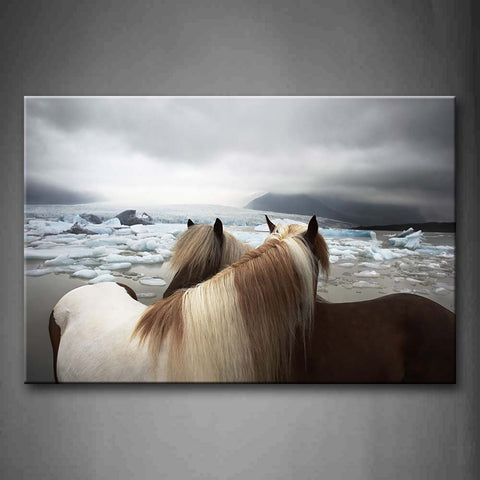 Two Horses Stand On Beach Ice Hill Wall Art Painting The Picture Print On Canvas Animal Pictures For Home Decor Decoration Gift 