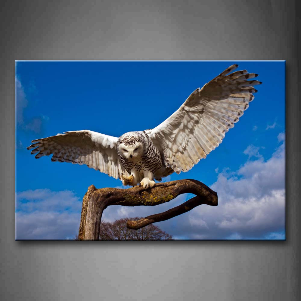 Snowy Owl Stand On Dry Wood Blue Sky Wall Art Painting The Picture Print On Canvas Animal Pictures For Home Decor Decoration Gift 