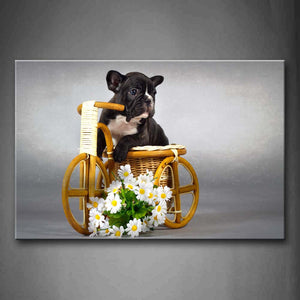 Black And White Puppy In Basket Flower Wall Art Painting Pictures Print On Canvas Animal The Picture For Home Modern Decoration 