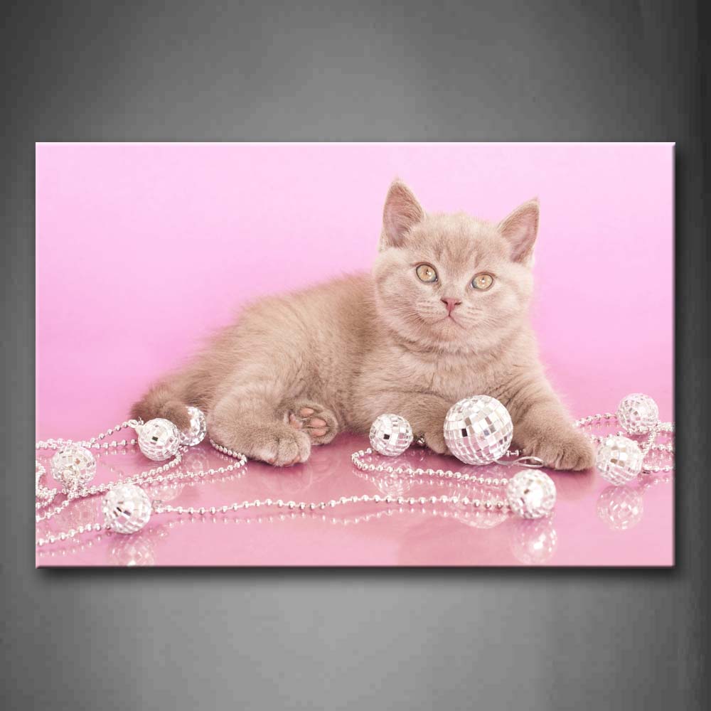 Gray Cat With Jewelry In Pink Background Wall Art Painting The Picture Print On Canvas Animal Pictures For Home Decor Decoration Gift 