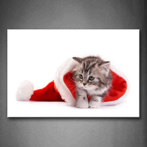 Cute Cat In Red Christmas Hat Wall Art Painting The Picture Print On Canvas Animal Pictures For Home Decor Decoration Gift 