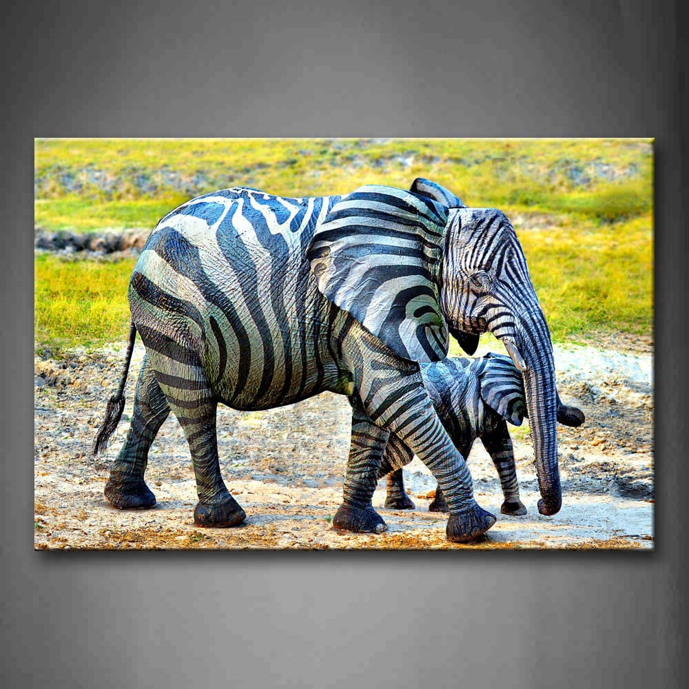 Strange Elephant With Cub Walk On Land Wall Art Painting Pictures Print On Canvas Animal The Picture For Home Modern Decoration 