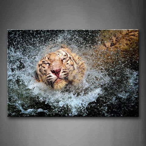 White Tiger In Water And Throw Away Water Wall Art Painting Pictures Print On Canvas Animal The Picture For Home Modern Decoration 