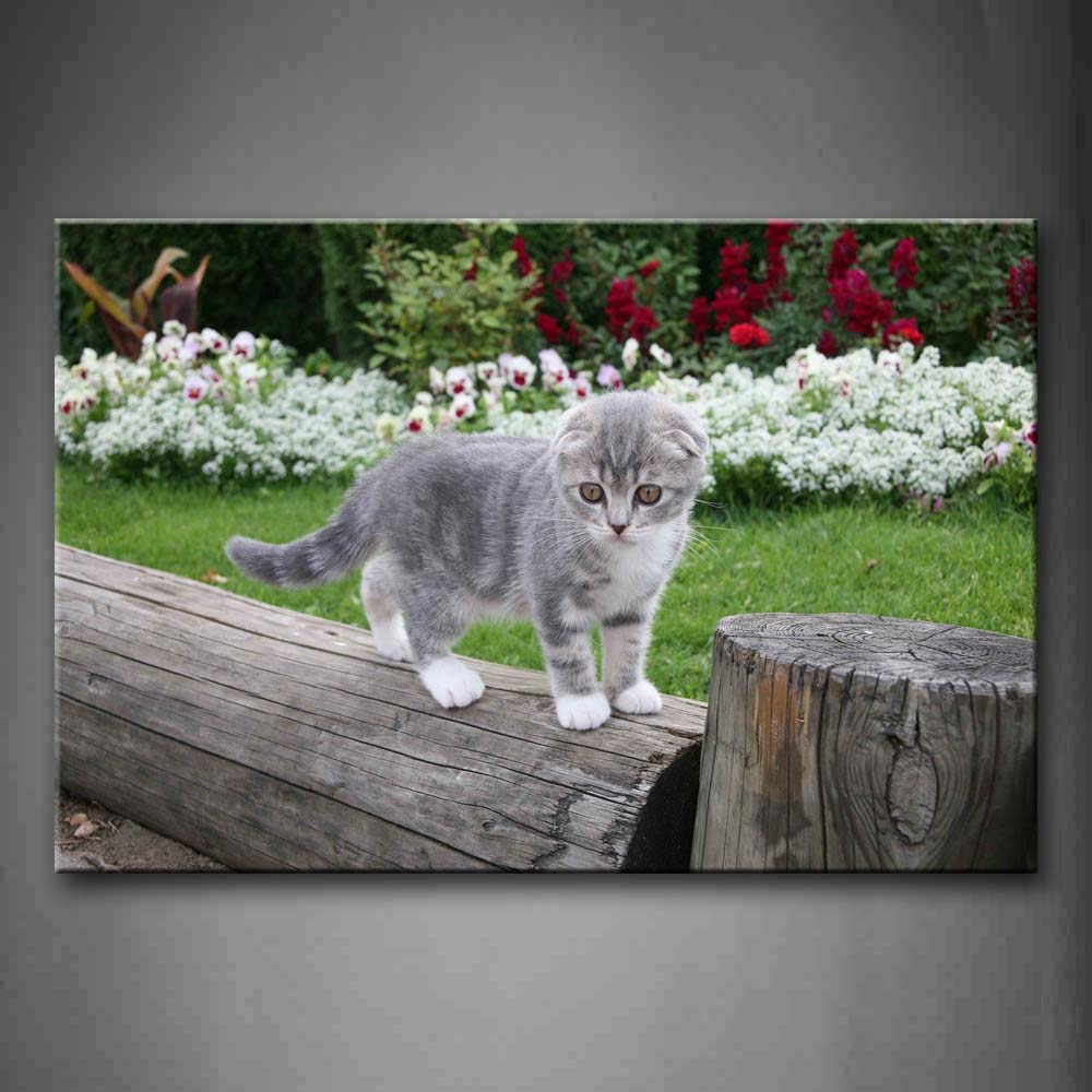 Gray Cat Stand On Wood Flower Wall Art Painting The Picture Print On Canvas Animal Pictures For Home Decor Decoration Gift 