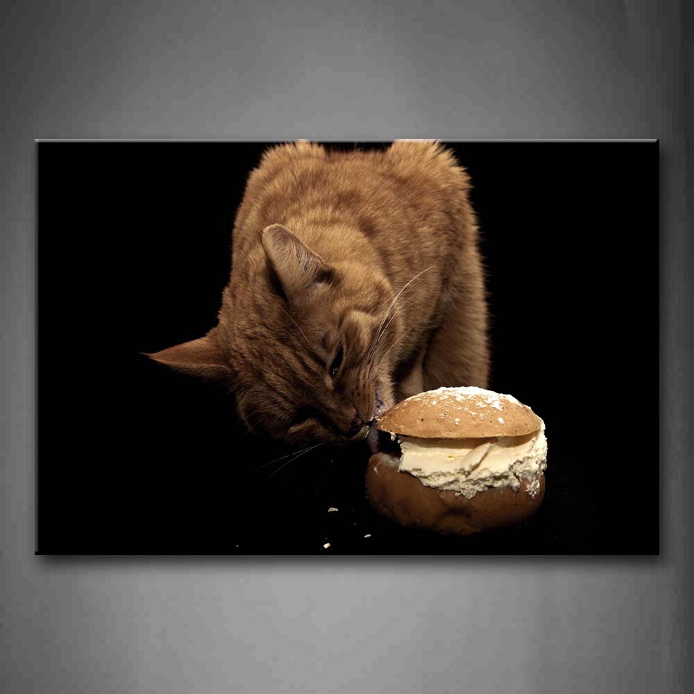 Cat Is Eating Food In Black Background Wall Art Painting The Picture Print On Canvas Animal Pictures For Home Decor Decoration Gift 