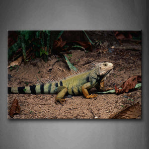 Iguana Staring On Mud Land Dry Leafs Wall Art Painting The Picture Print On Canvas Animal Pictures For Home Decor Decoration Gift 