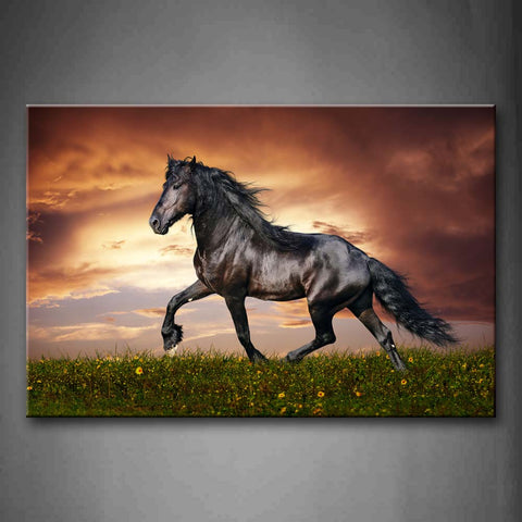 Brown Horse Run On Grassland Flower Wall Art Painting Pictures Print On Canvas Animal The Picture For Home Modern Decoration 