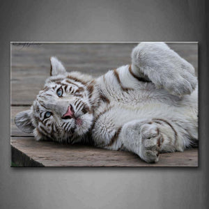 White Tiger Play On Wood Wall Art Painting Pictures Print On Canvas Animal The Picture For Home Modern Decoration 