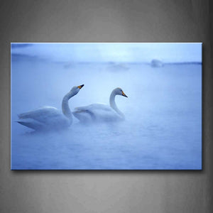 Two Swans Swimming On Water Fuzzy Wall Art Painting The Picture Print On Canvas Animal Pictures For Home Decor Decoration Gift 