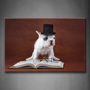 Puppy Wear A Black Cap Book Glass Wall Art Painting The Picture Print On Canvas Animal Pictures For Home Decor Decoration Gift 