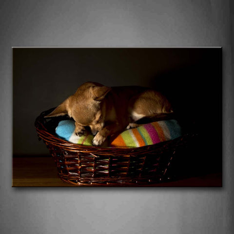 Yellow Dog Sleep On Blanket In Basket Wall Art Painting Pictures Print On Canvas Animal The Picture For Home Modern Decoration 