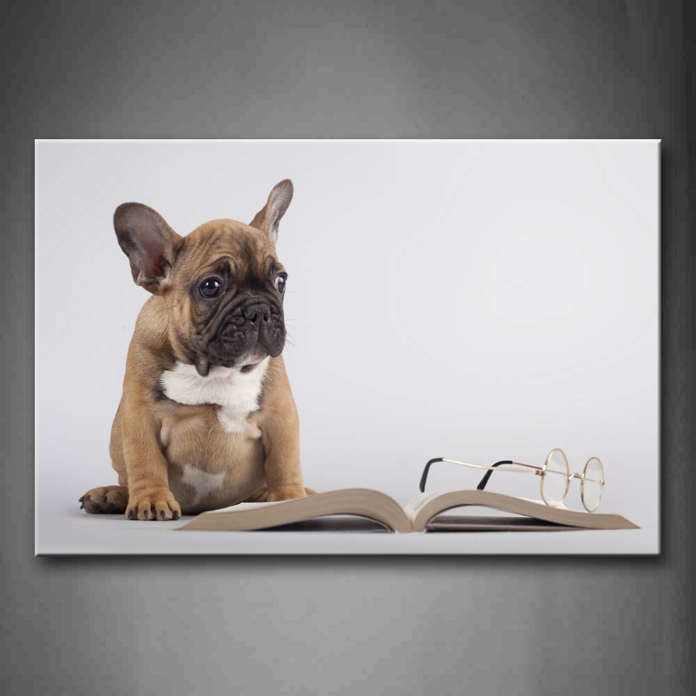 Dog With A Book And Glass Wall Art Painting Pictures Print On Canvas Animal The Picture For Home Modern Decoration 