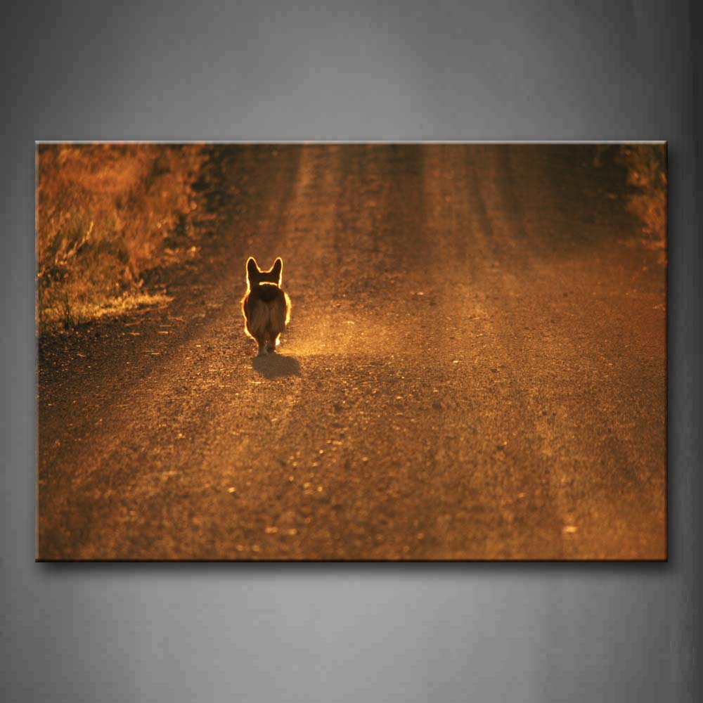 Dog Walk Along A Long Mud Road Wall Art Painting Pictures Print On Canvas Animal The Picture For Home Modern Decoration 