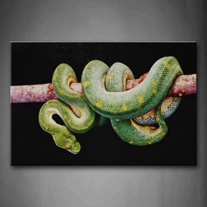 Green Snake Twine On Wood Wall Art Painting Pictures Print On Canvas Animal The Picture For Home Modern Decoration 