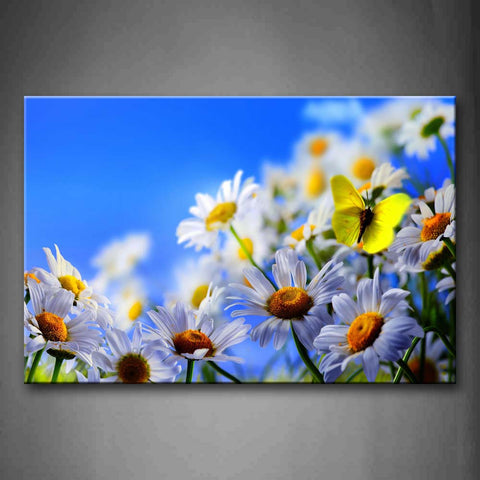 Yellow Butterfly Stop On White And Yellow Flowers Wall Art Painting The Picture Print On Canvas Flower Pictures For Home Decor Decoration Gift 