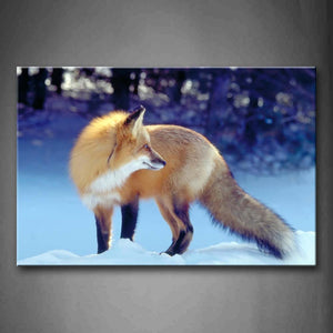 Yellow Fox Stand On Snowfield And Look Back Wall Art Painting The Picture Print On Canvas Animal Pictures For Home Decor Decoration Gift 