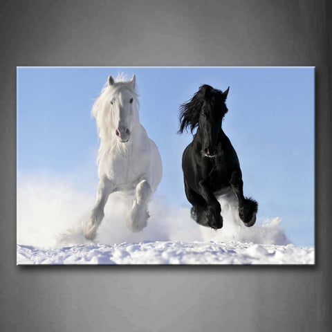 Black And White Dogs Running On Snowfield Wall Art Painting The Picture Print On Canvas Animal Pictures For Home Decor Decoration Gift 