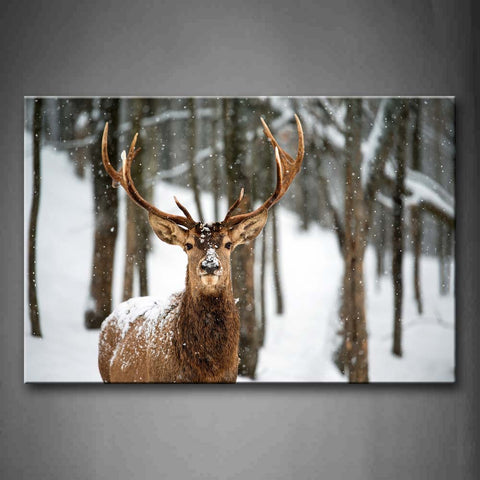 Deer Stand On Snowfield Trees Snow Wall Art Painting The Picture Print On Canvas Animal Pictures For Home Decor Decoration Gift 