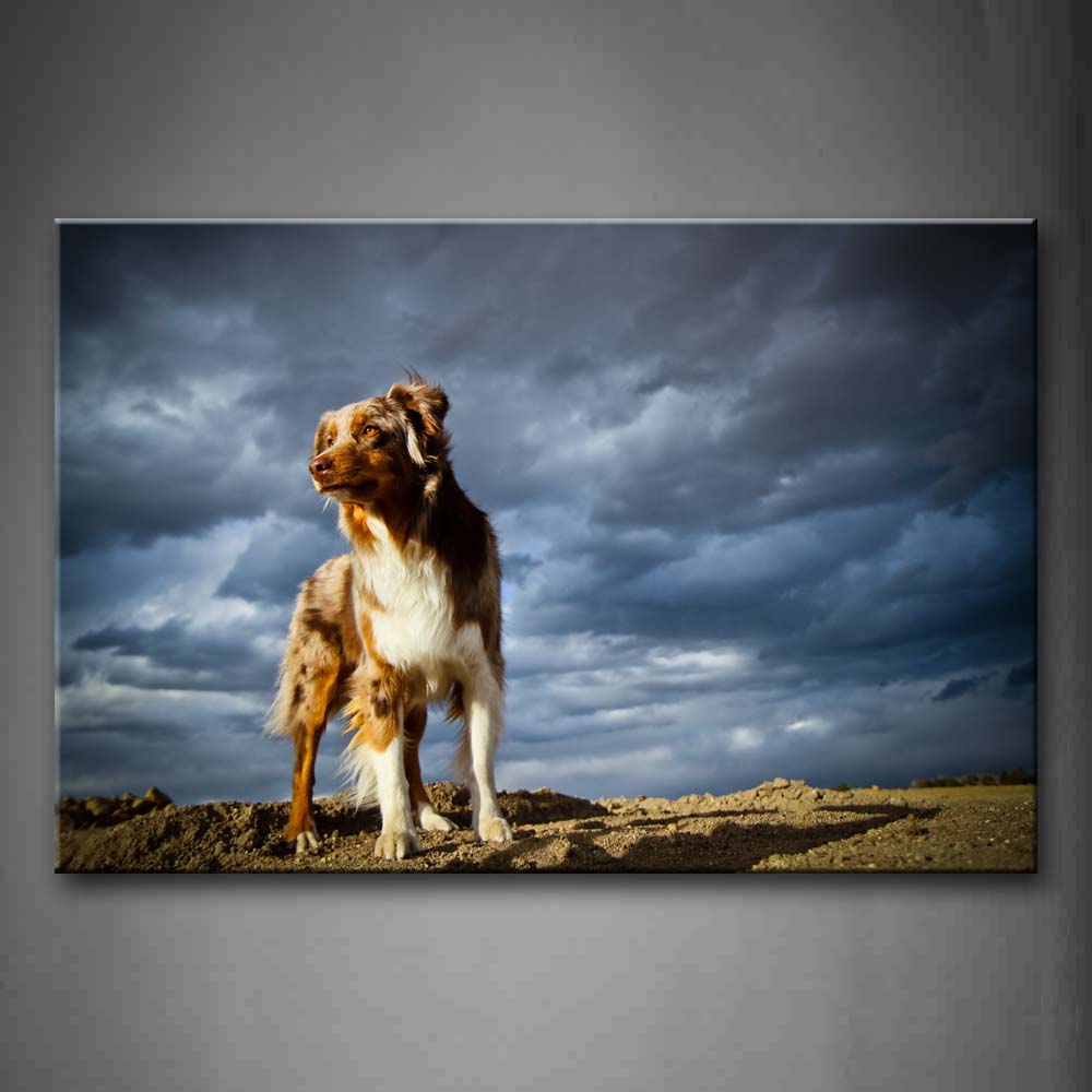 Dog Stand On Mud Land Cloudy Wall Art Painting Pictures Print On Canvas Animal The Picture For Home Modern Decoration 