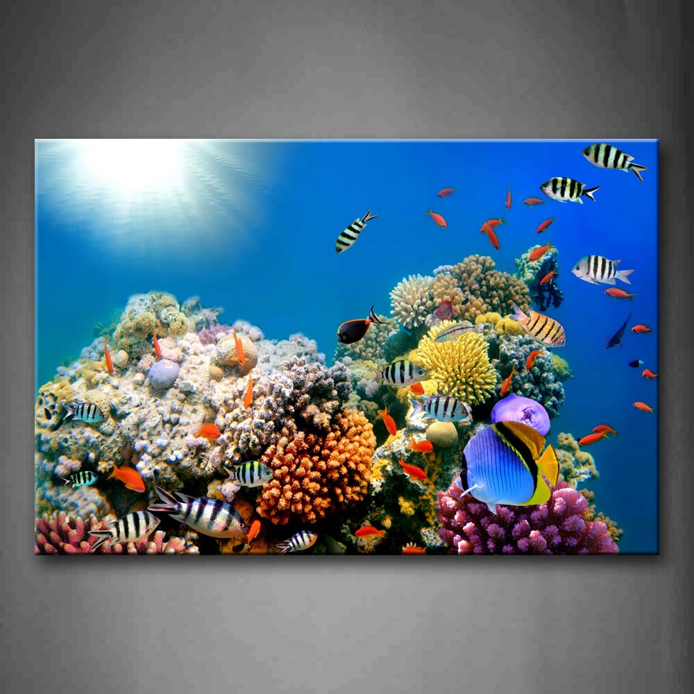 Blue The Bottom Of Sea Scenery Colorful Fishs Bright Sun Wall Art Painting The Picture Print On Canvas Animal Pictures For Home Decor Decoration Gift 