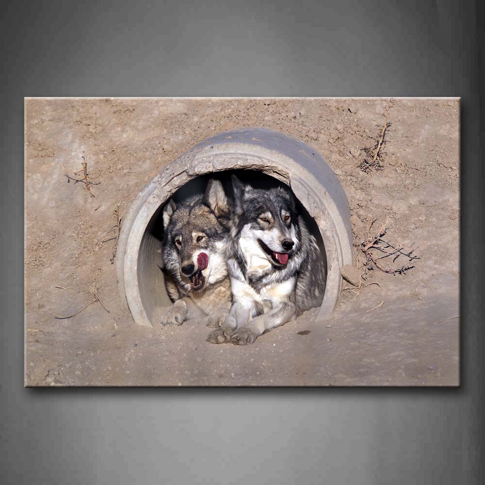 Two Wolfs In Pipe Mud Wall Art Painting The Picture Print On Canvas Animal Pictures For Home Decor Decoration Gift 