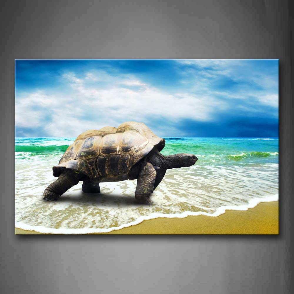 Turtle Crawl Along Beach Beautiful Wall Art Painting Pictures Print On Canvas Animal The Picture For Home Modern Decoration 