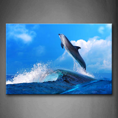 Dolphin Jump Over Blue Sea Blue Sky Wall Art Painting The Picture Print On Canvas Animal Pictures For Home Decor Decoration Gift 