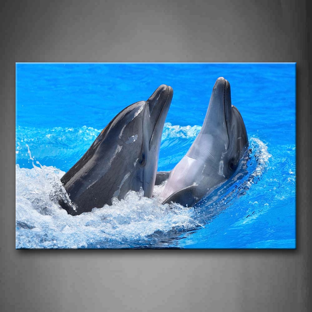 Two Dolphin Play In Blue Water Wall Art Painting Pictures Print On Canvas Animal The Picture For Home Modern Decoration 