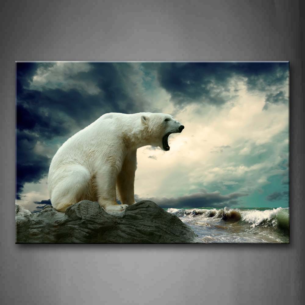 Polar Bear Stand On Rock Near Beach Wall Art Painting The Picture Print On Canvas Animal Pictures For Home Decor Decoration Gift 