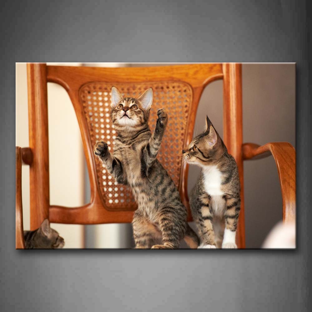 Three Cats Play On Yellow Chair Wall Art Painting The Picture Print On Canvas Animal Pictures For Home Decor Decoration Gift 