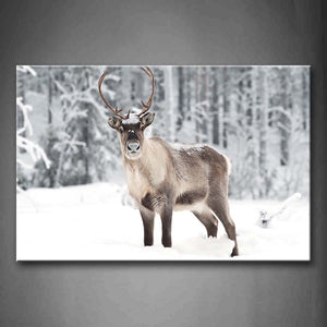 Deer Stand On Snowfield Trees  Wall Art Painting Pictures Print On Canvas Animal The Picture For Home Modern Decoration 