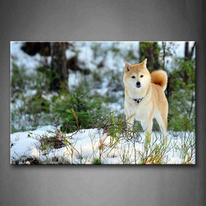 Yellow Dog Stand On Snowfield Plant Trees Wall Art Painting The Picture Print On Canvas Animal Pictures For Home Decor Decoration Gift 