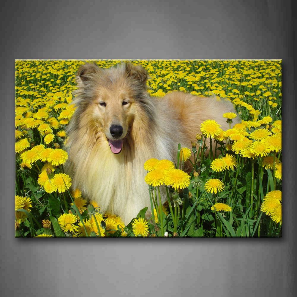 Yellow And White Dog Stand In Yellow Anthemy  Wall Art Painting Pictures Print On Canvas Animal The Picture For Home Modern Decoration 