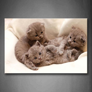 Three Young Cats Lie On White Blanket Wall Art Painting The Picture Print On Canvas Animal Pictures For Home Decor Decoration Gift 