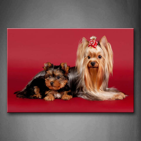 Red Two Dogs Sit In Pink Background Wall Art Painting The Picture Print On Canvas Animal Pictures For Home Decor Decoration Gift 