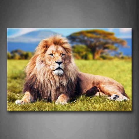 Lion Lie On Grass Tree Mountain Wall Art Painting The Picture Print On Canvas Animal Pictures For Home Decor Decoration Gift 