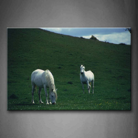 Two White Horses Stand On Grassland Wall Art Painting The Picture Print On Canvas Animal Pictures For Home Decor Decoration Gift 