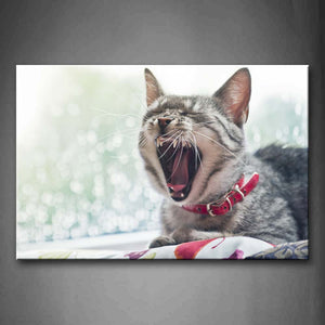 A Cat Open Mouth Lie On Blanket Wall Art Painting The Picture Print On Canvas Animal Pictures For Home Decor Decoration Gift 