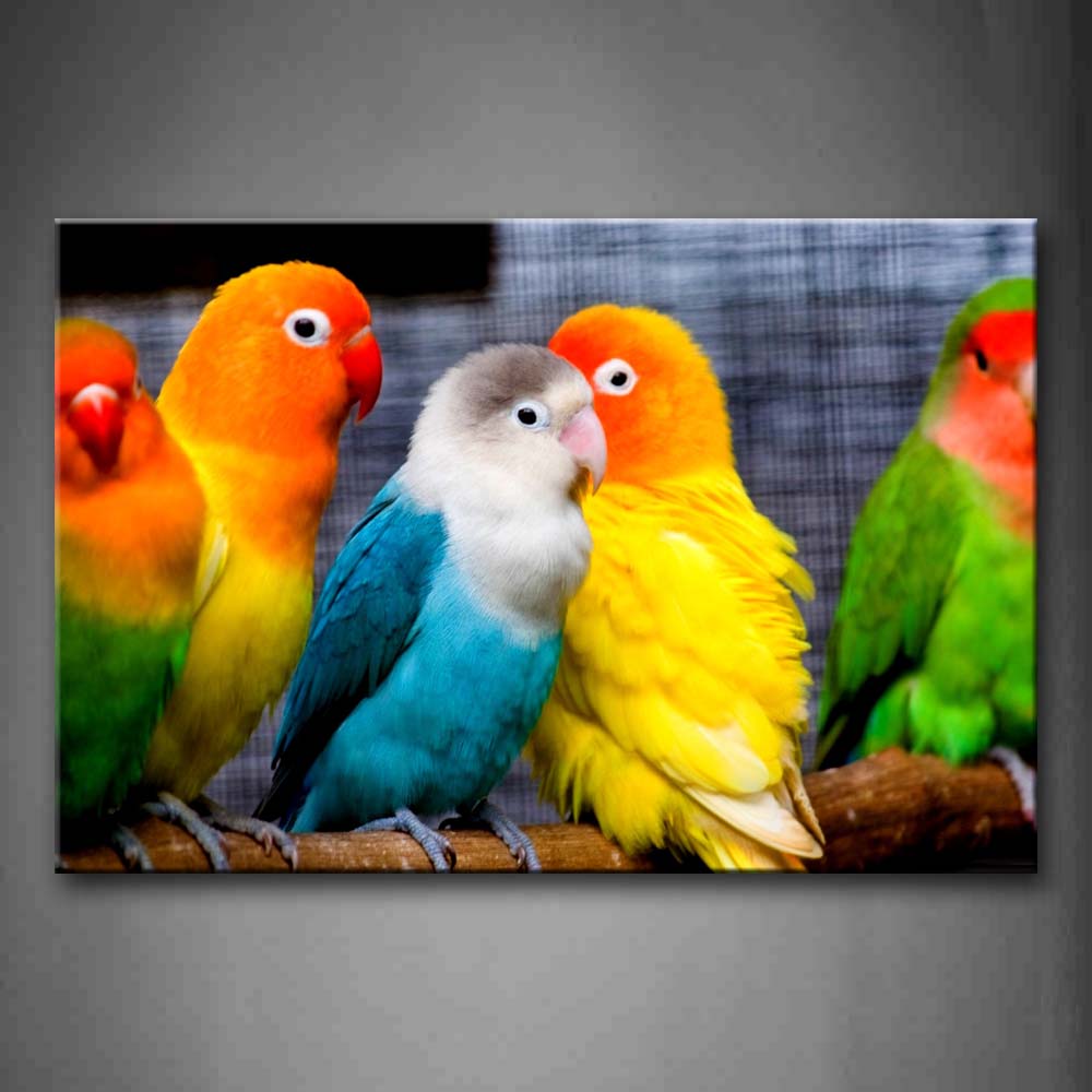 Group Of Parrots Stand On Wood Wall Art Painting The Picture Print On Canvas Animal Pictures For Home Decor Decoration Gift 