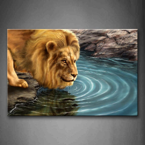 Lion Is Drinking At Pool Wall Art Painting Pictures Print On Canvas Animal The Picture For Home Modern Decoration 