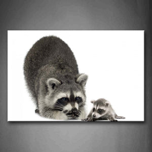 Mother Raccoon And Cub In White Background Wall Art Painting The Picture Print On Canvas Animal Pictures For Home Decor Decoration Gift 