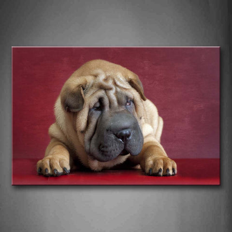 Shar Pei Lie In Red Background Wall Art Painting Pictures Print On Canvas Animal The Picture For Home Modern Decoration 