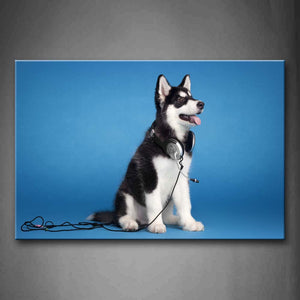 Husky Wear A Headset In Blue Background Wall Art Painting The Picture Print On Canvas Animal Pictures For Home Decor Decoration Gift 