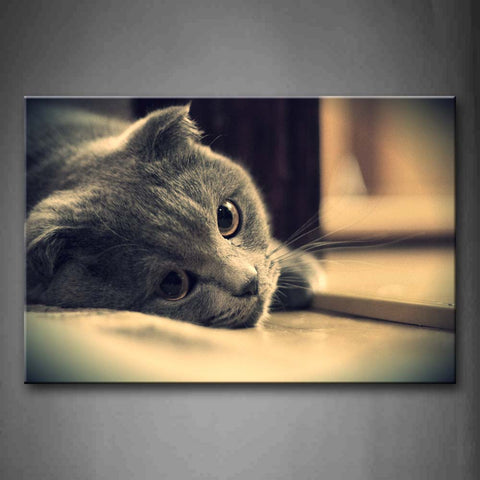 Gray Cat Lie On Land Inside Room Portrait Wall Art Painting The Picture Print On Canvas Animal Pictures For Home Decor Decoration Gift 